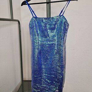 Blue Sequin Mini Dress - Size S